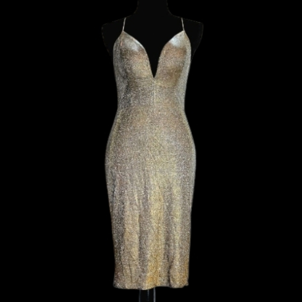 Vintage 90s Y2K Glitter Bling Vamp Lace Up Party Holiday Midi Dress